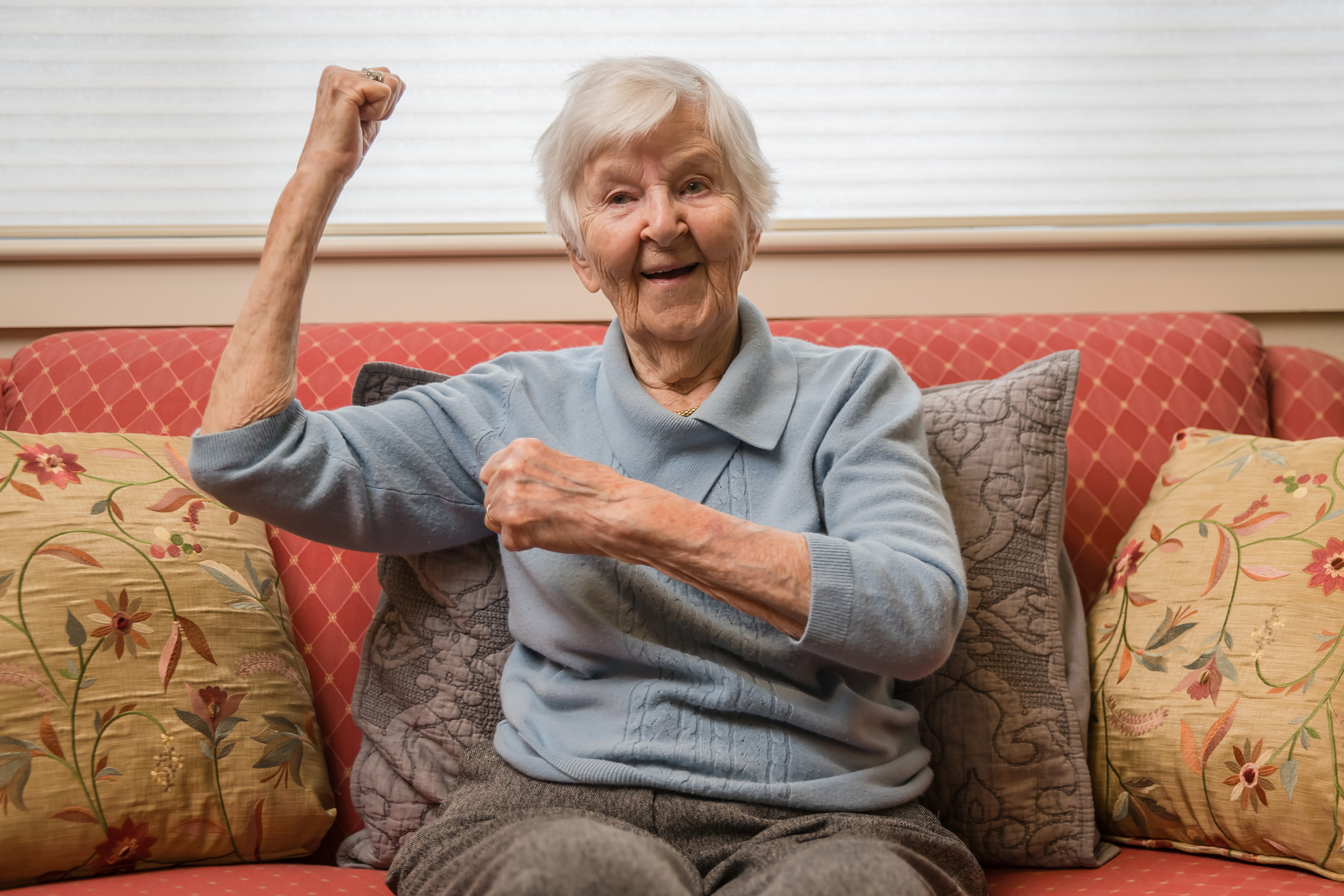 Tess Taylor shows her Rosie the Riveter pose.
